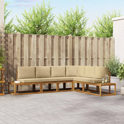 Set di divani da esterno con cuscino 6 Pezzo Naturale e Beige