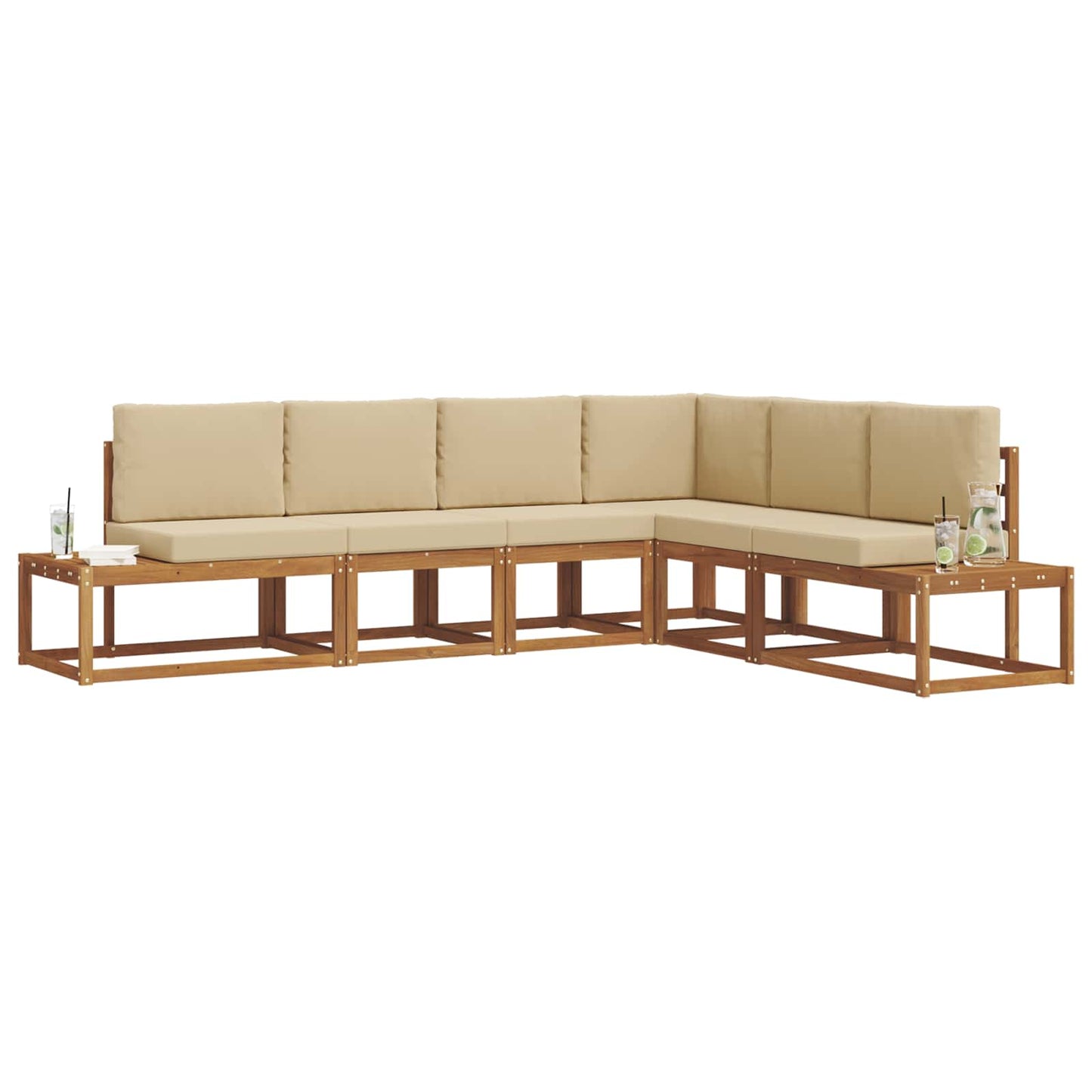 Set di divani da esterno con cuscino 6 Pezzo Naturale e Beige