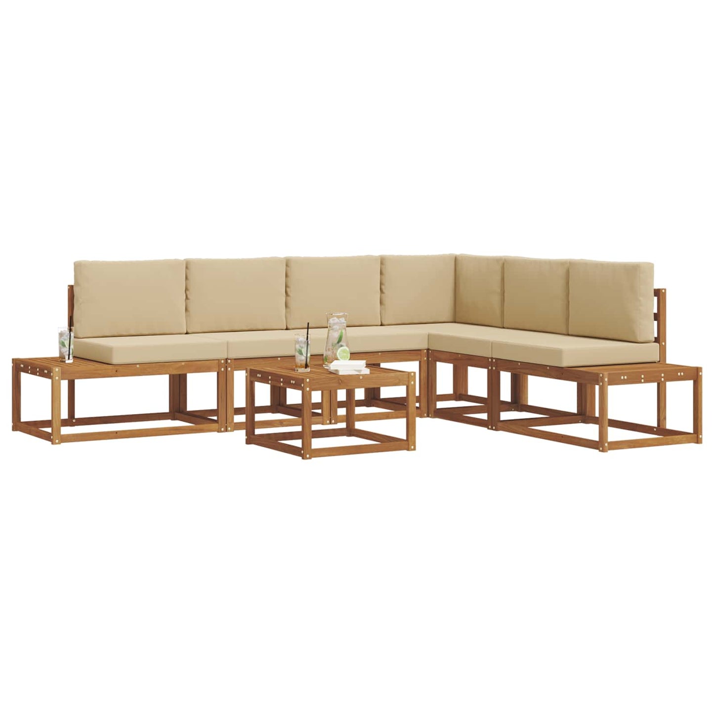 Set di divani da esterno con cuscino 7 Pezzo Naturale e Beige