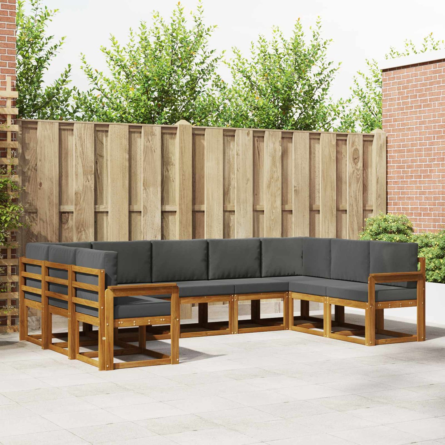 Set di divani da esterno con cuscino 9 pcs Naturale e Antracite