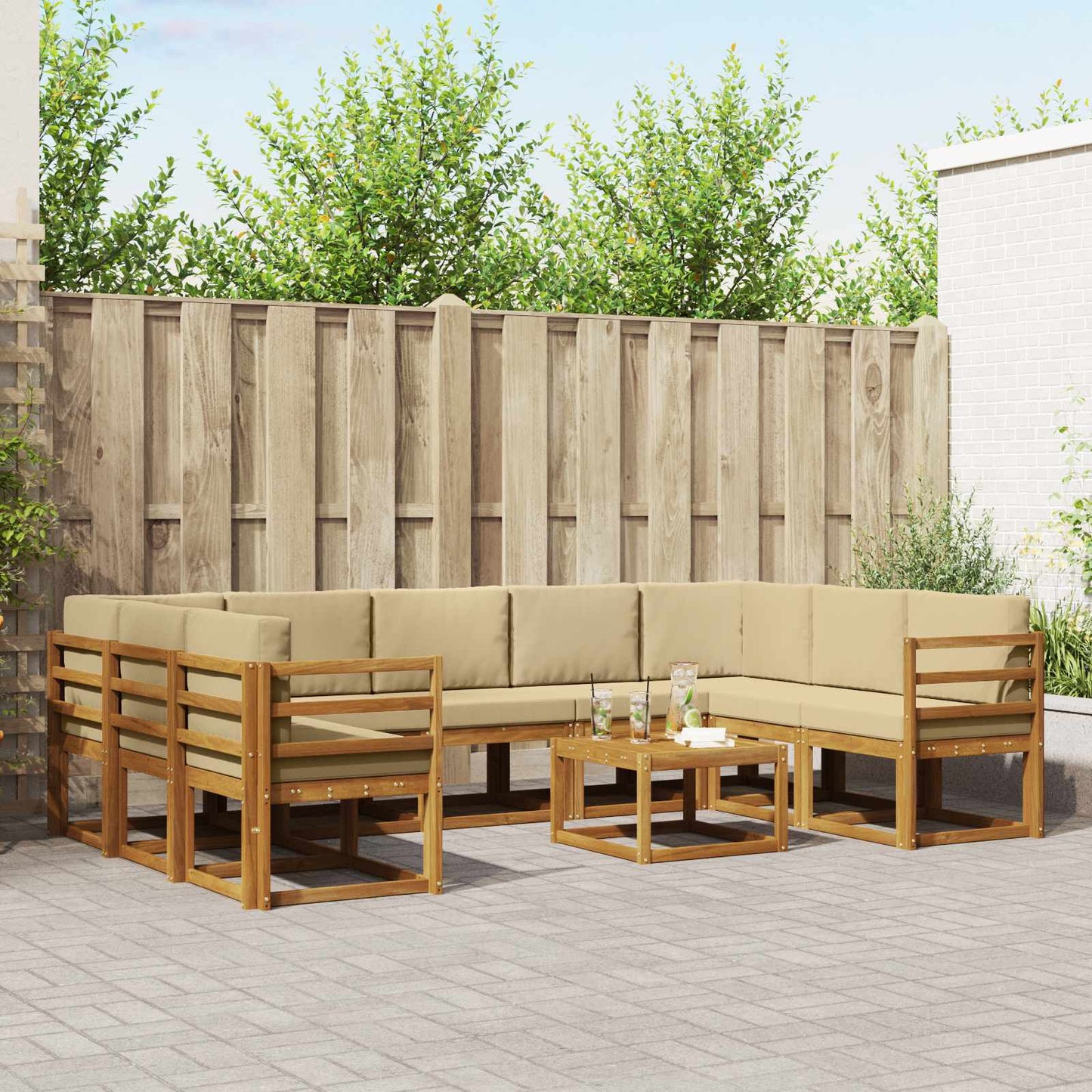 Set di divani da esterno con cuscino 10 pcs Naturale e Beige