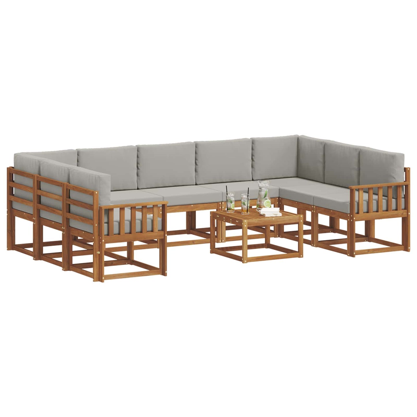Set di divani da esterno 10 pcs Grigio Naturale e Chiaro