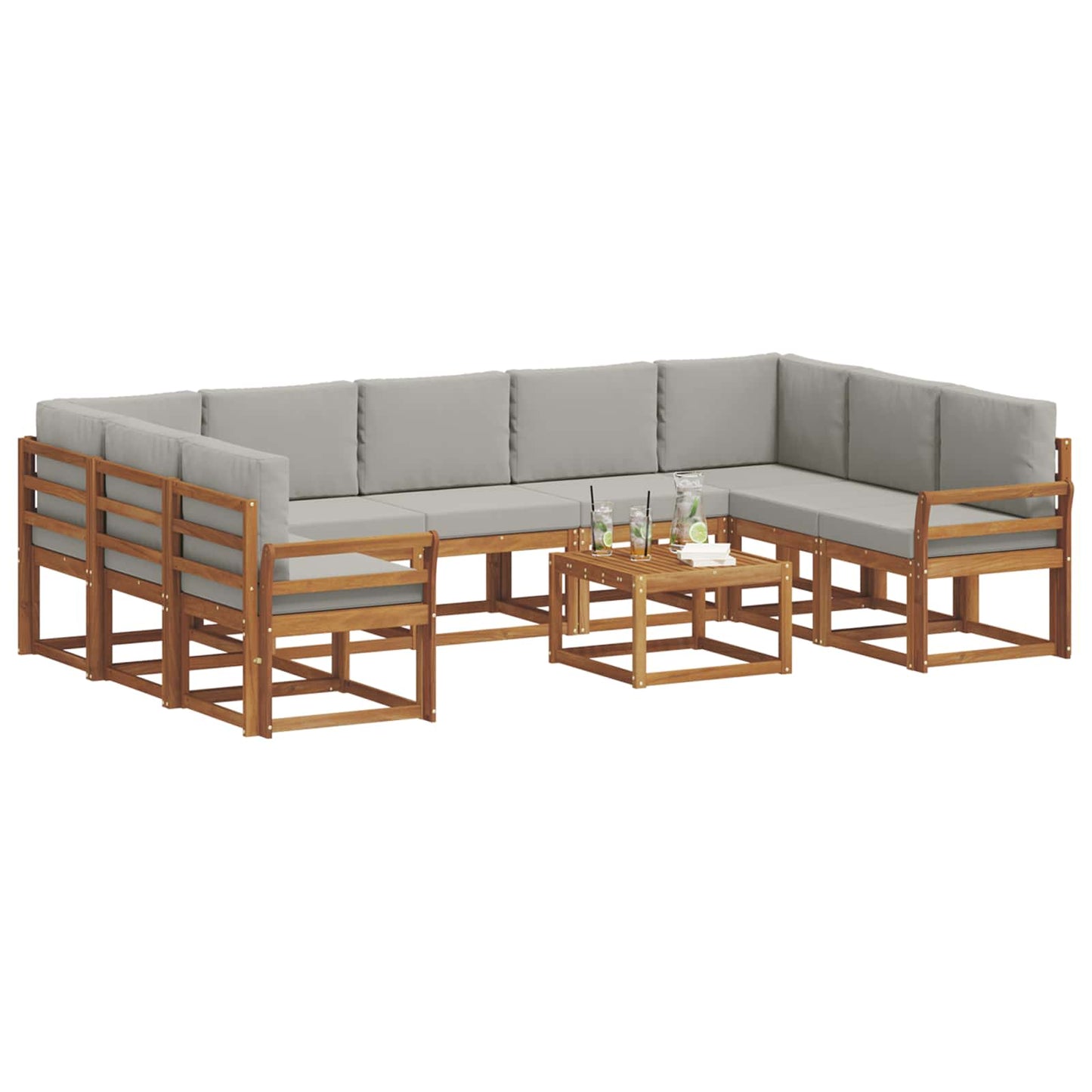 Set di divani da esterno 10 pcs Grigio Naturale e Chiaro
