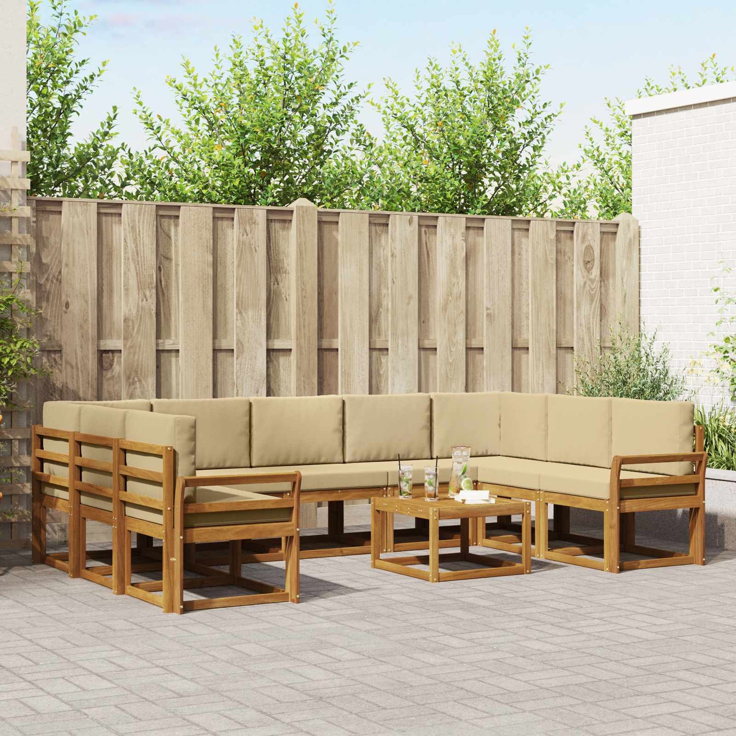 Set di divani da esterno con cuscino 10 pcs Naturale e Beige