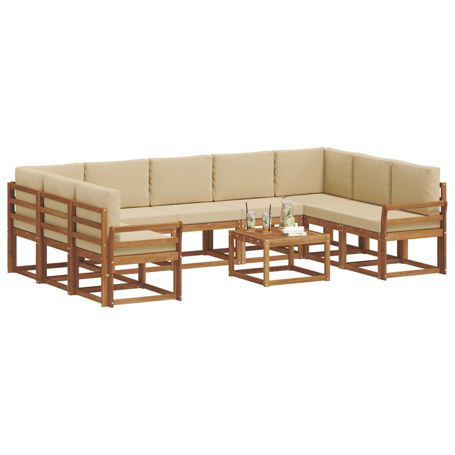 Set di divani da esterno con cuscino 10 pcs Naturale e Beige