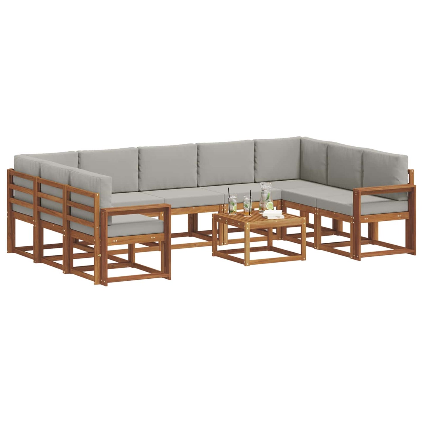Set di divani da esterno 10 pcs Grigio Naturale e Chiaro