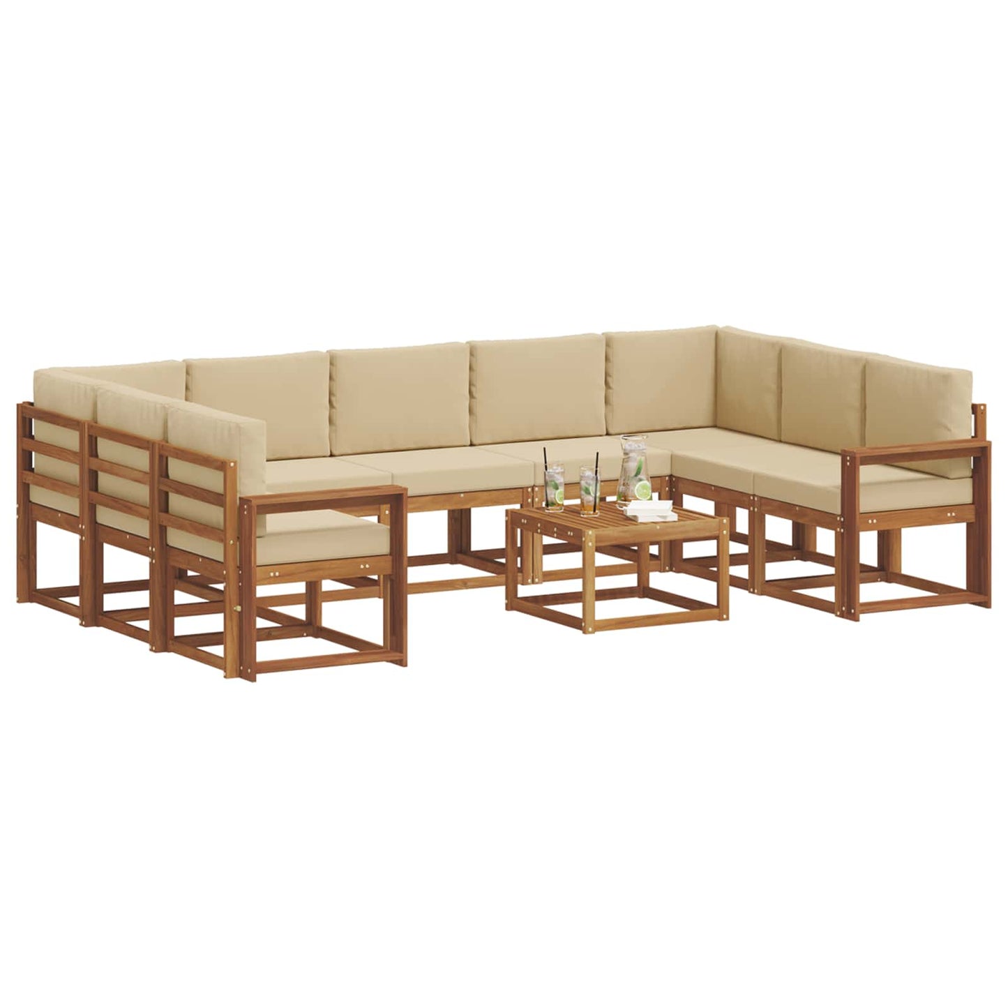 Set di divani da esterno con cuscino 10 pcs Naturale e Beige