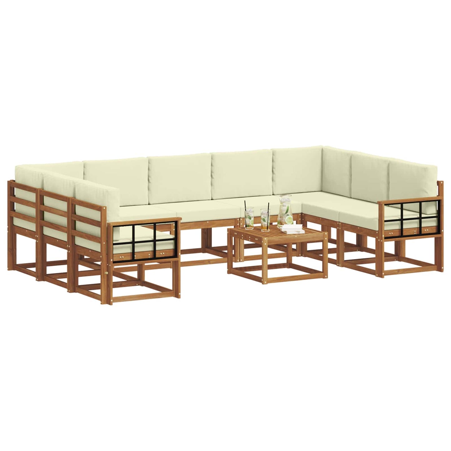 Set di divani da esterno con cuscino 10 pcs Naturale e Crema