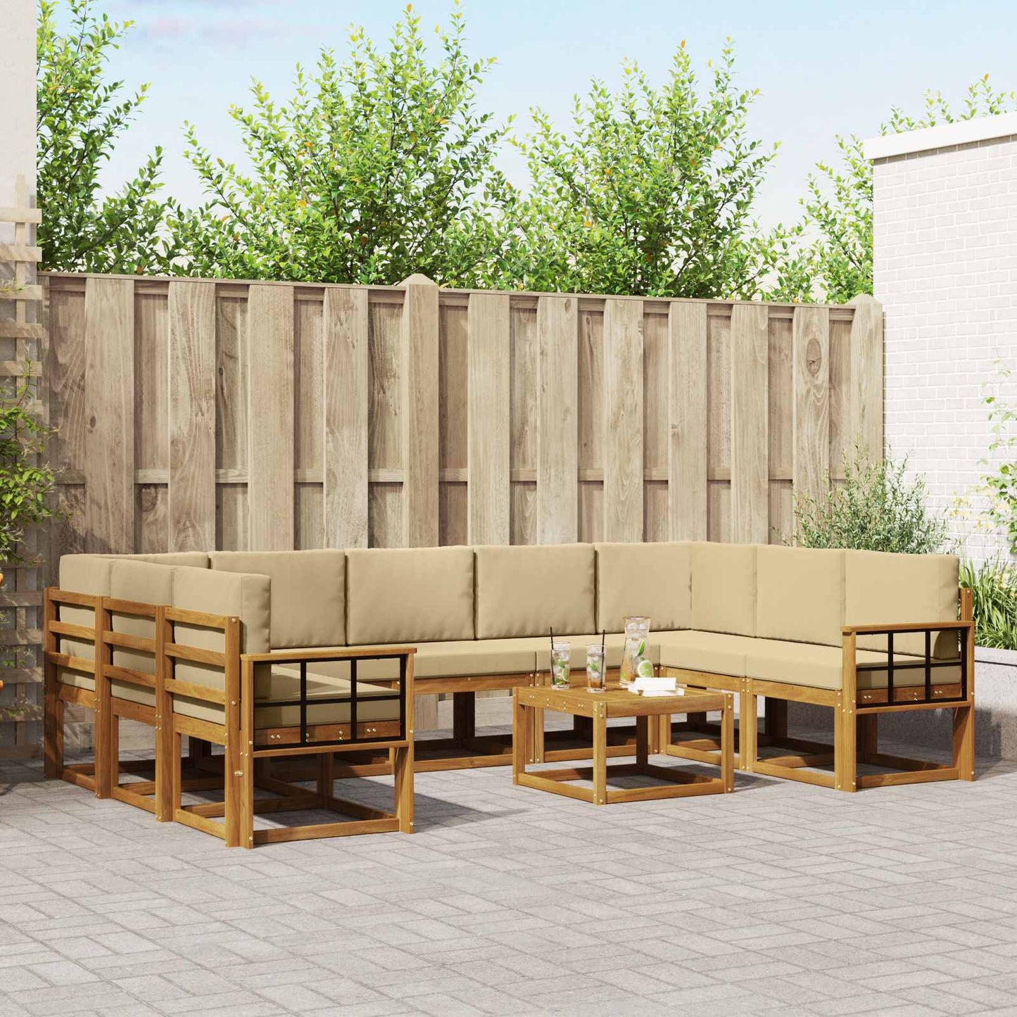 Set di divani da esterno con cuscino 10 pcs Naturale e Beige