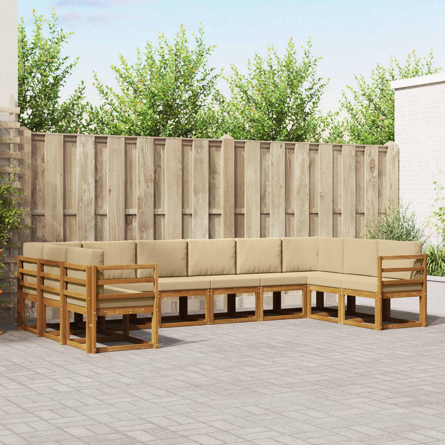 Set di divani da esterno con cuscino 10 pcs Naturale e Beige