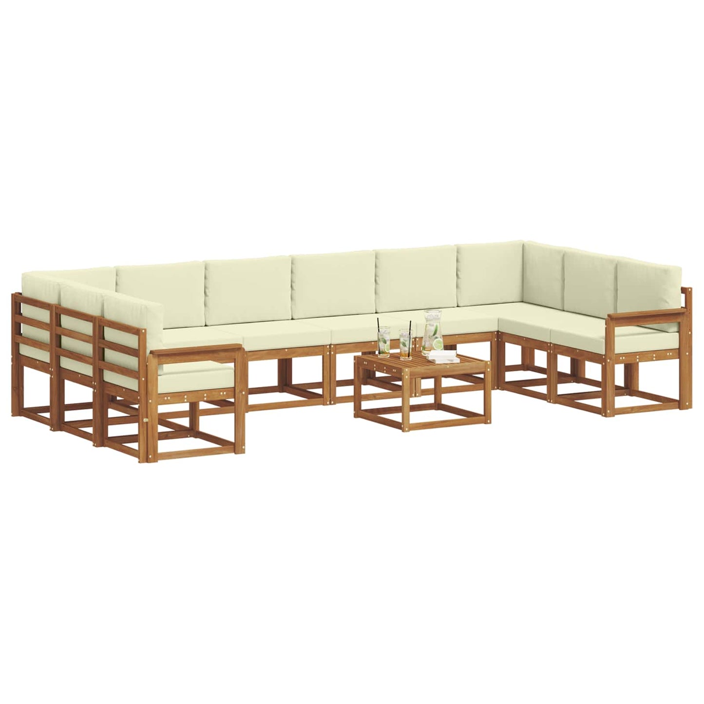 Set di divani da esterno con cuscino 11 pcs Naturale e Crema