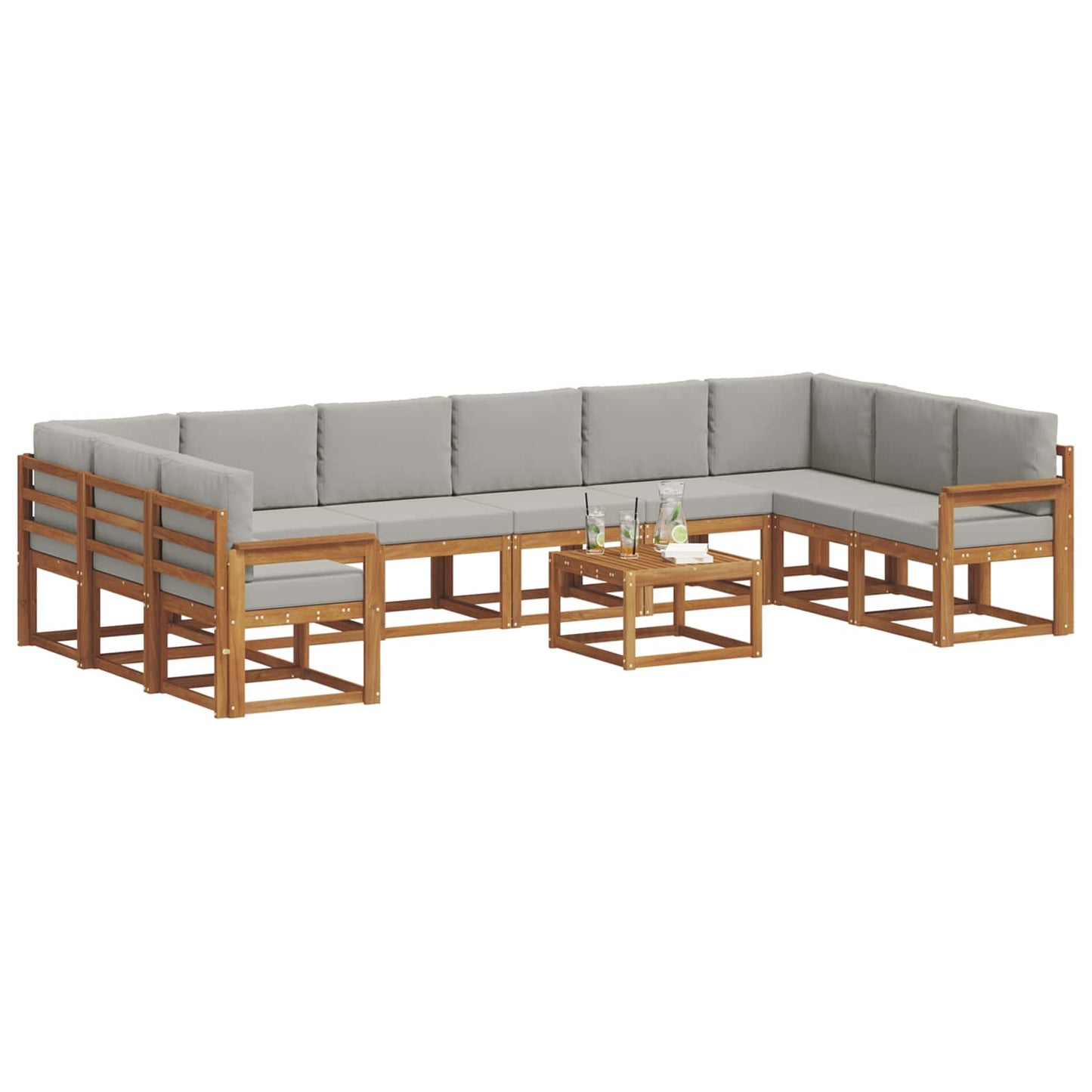Set di divani da esterno 11 pcs Grigio Naturale e Chiaro