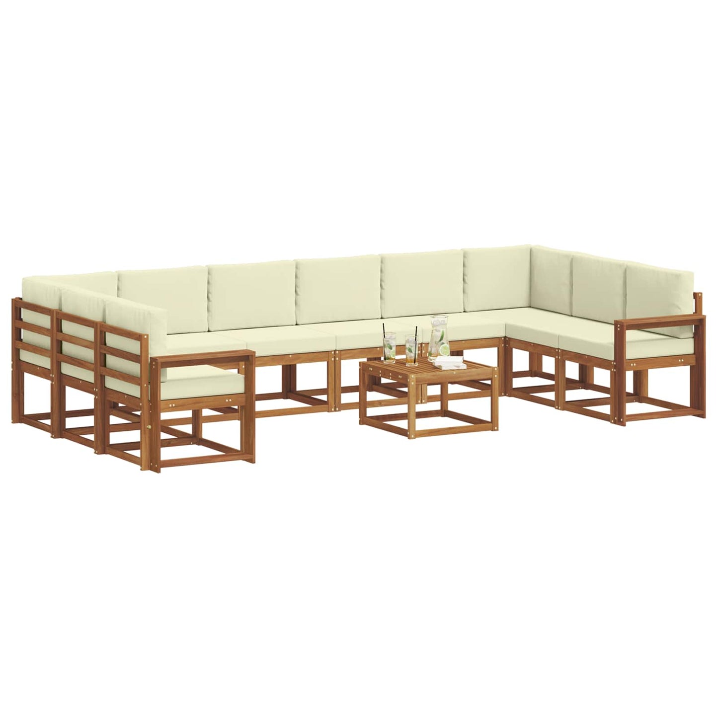 Set di divani da esterno con cuscino 11 pcs Naturale e Crema