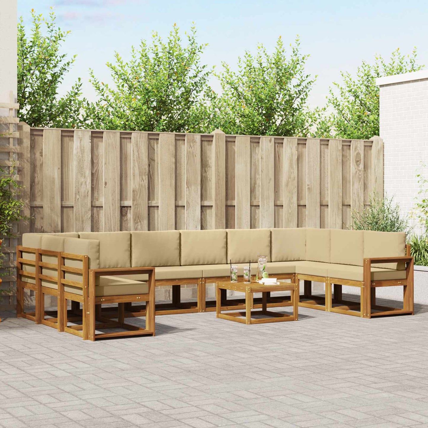 Set di divani da esterno con cuscino 11 pcs Naturale e Beige