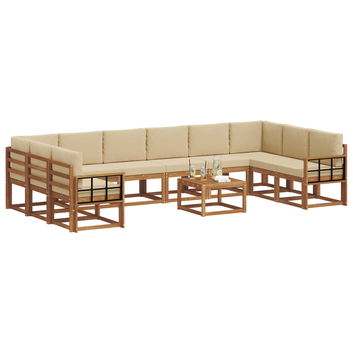 Set di divani da esterno con cuscino 11 pcs Naturale e Beige