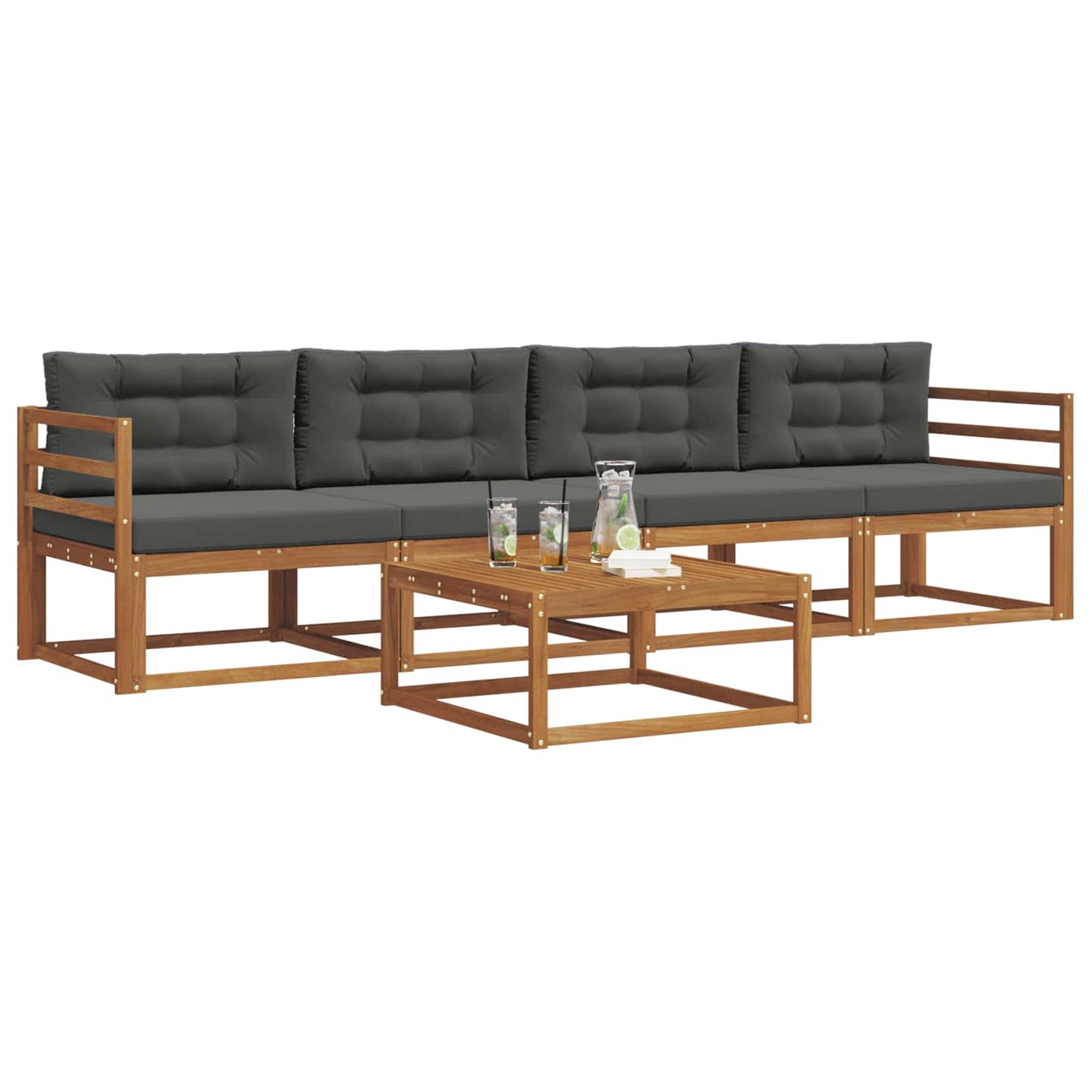 Set di divani da esterno con cuscino 5 pcs Naturale e Antracite