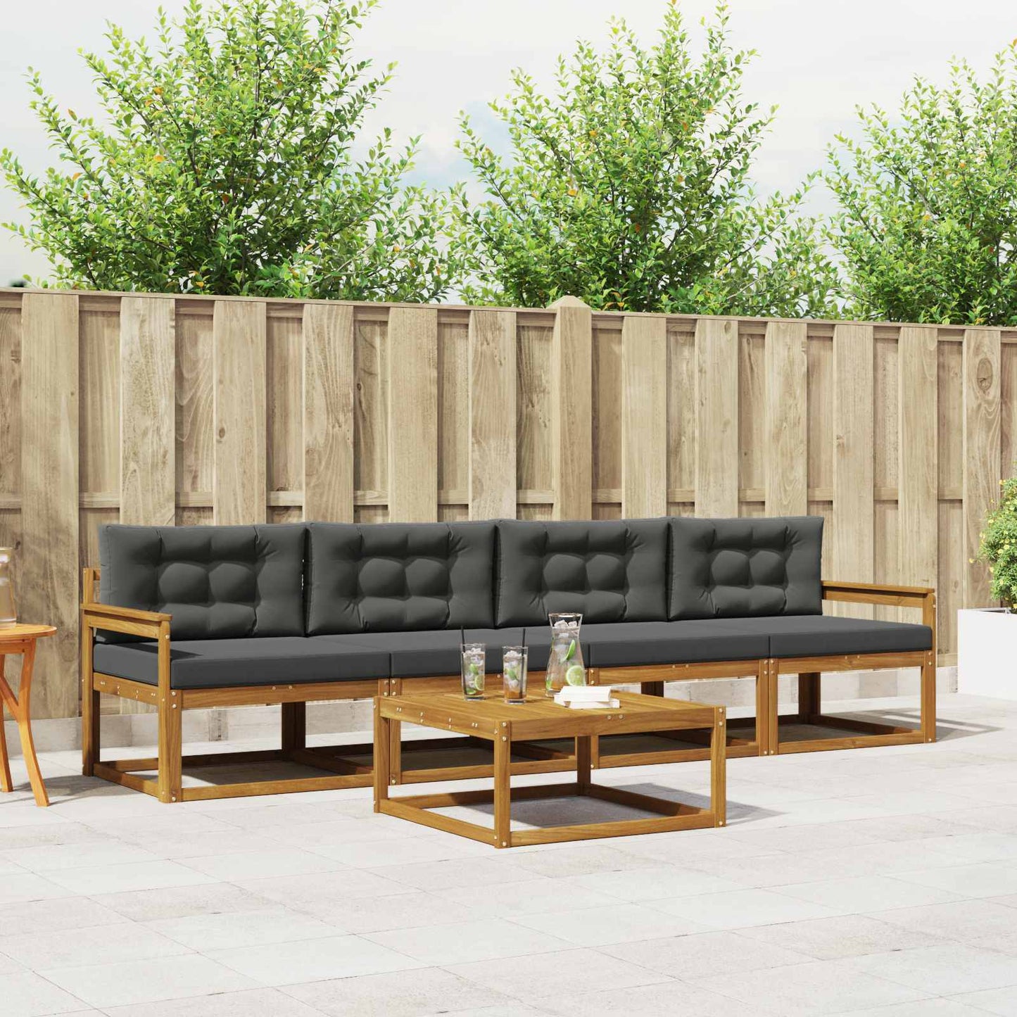 Set di divani da esterno con cuscino 5 pcs Naturale e Antracite