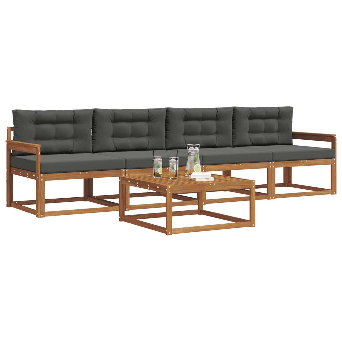 Set di divani da esterno con cuscino 5 pcs Naturale e Antracite
