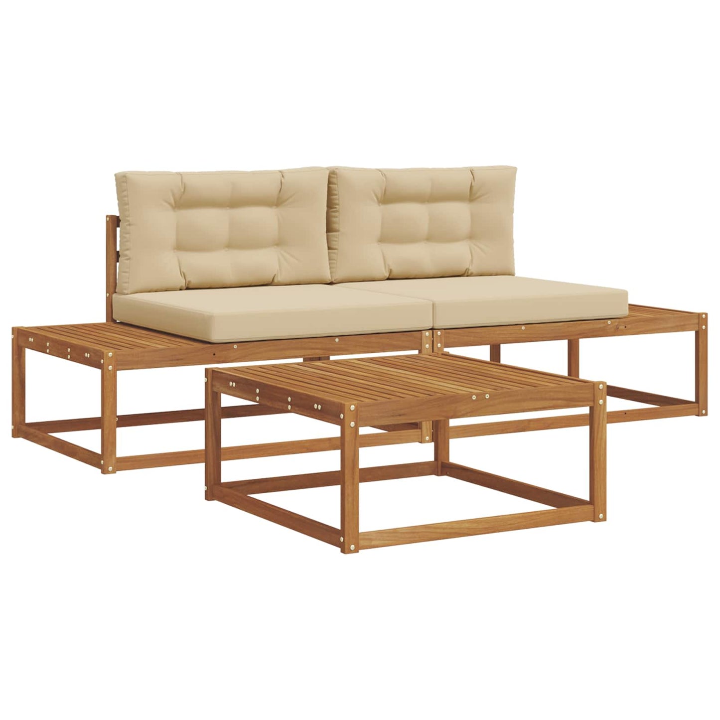 Set di divani da esterno con cuscino 3 Pezzo Naturale e Beige