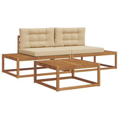 Set di divani da esterno con cuscino 3 Pezzo Naturale e Beige