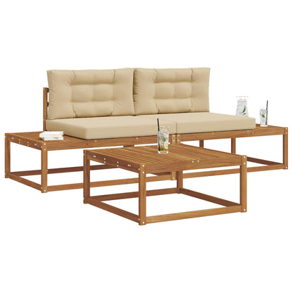 Set di divani da esterno con cuscino 3 Pezzo Naturale e Beige