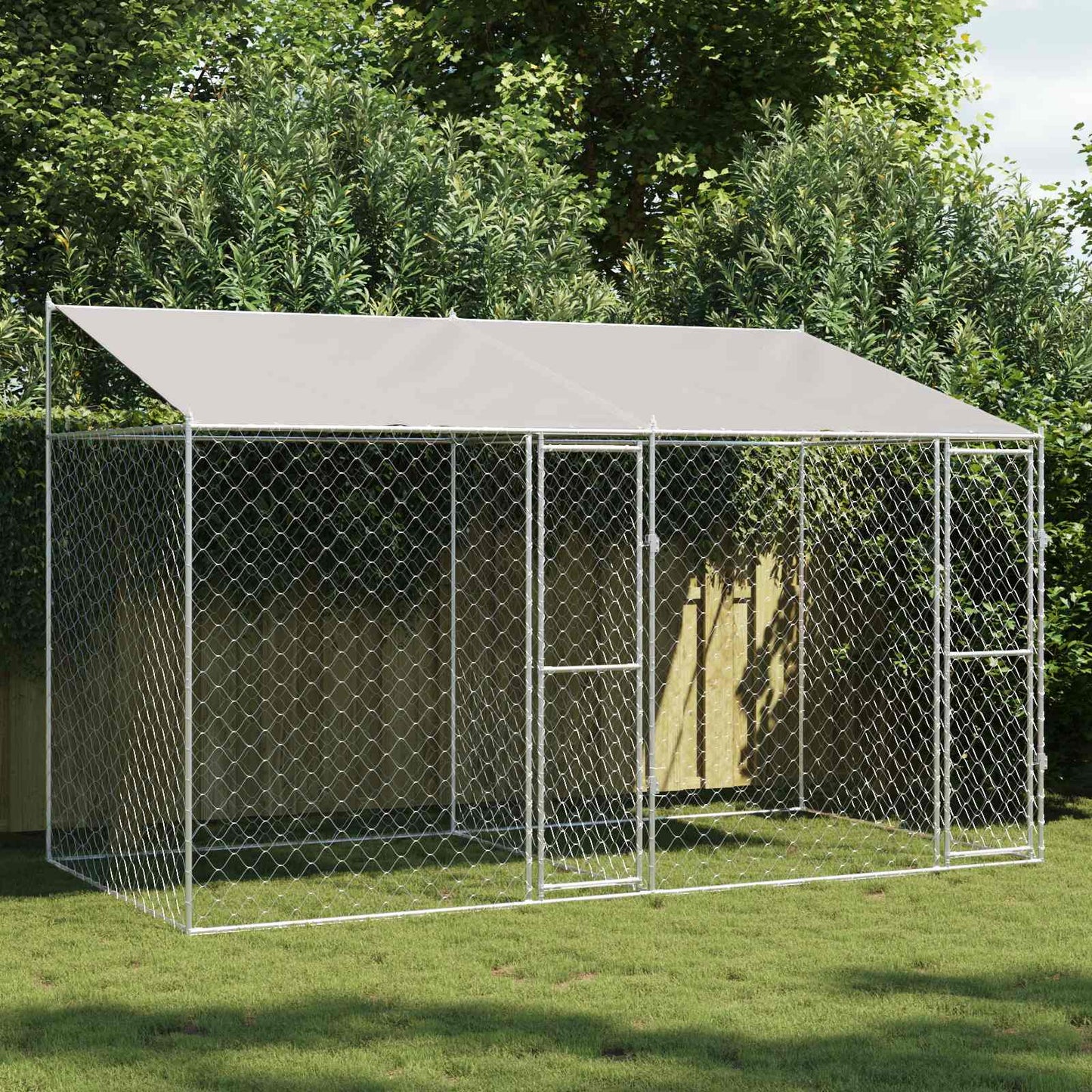 Gabbia per Cani con Tetto Argento 400 x 200 x 256 cm