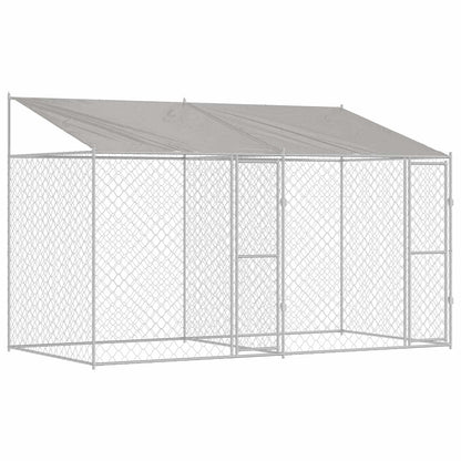 Gabbia per Cani con Tetto Argento 400 x 200 x 256 cm