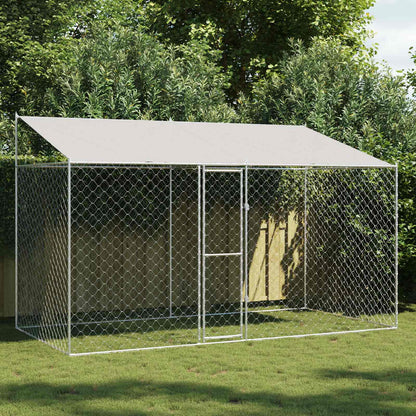 Gabbia per Cani con Tetto Argento 400 x 200 x 256 cm