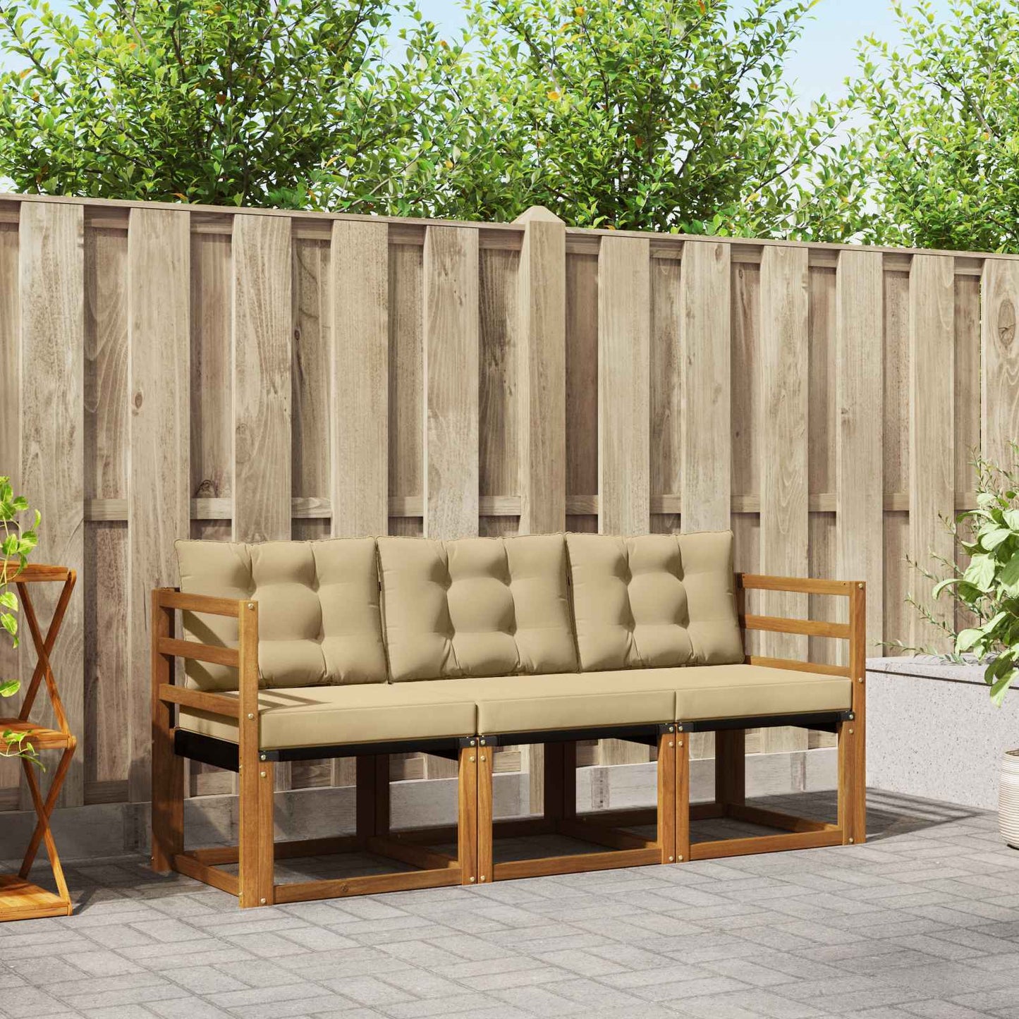 Set di divani da esterno con cuscino 3 pcs Naturale e Beige