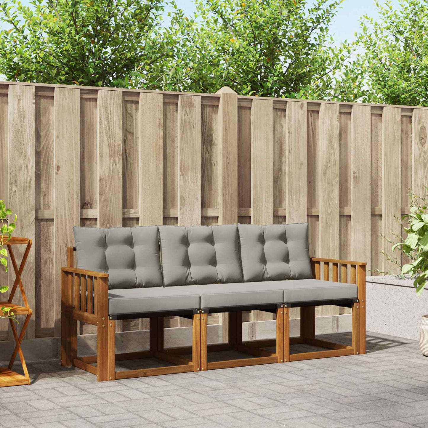Set di divani da esterno 3 pcs Grigio Naturale e Chiaro