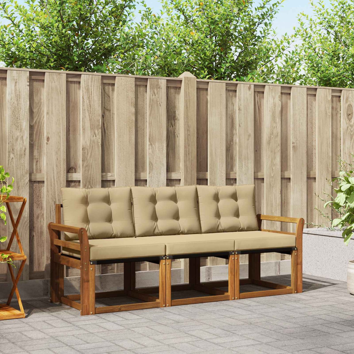 Set di divani da esterno con cuscino 3 pcs Naturale e Beige