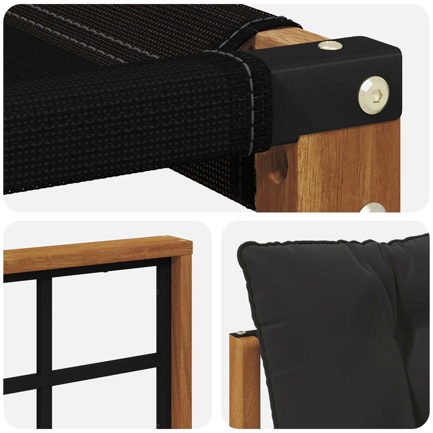 Set di divani da esterno con cuscino 3 pcs Naturale e Nero