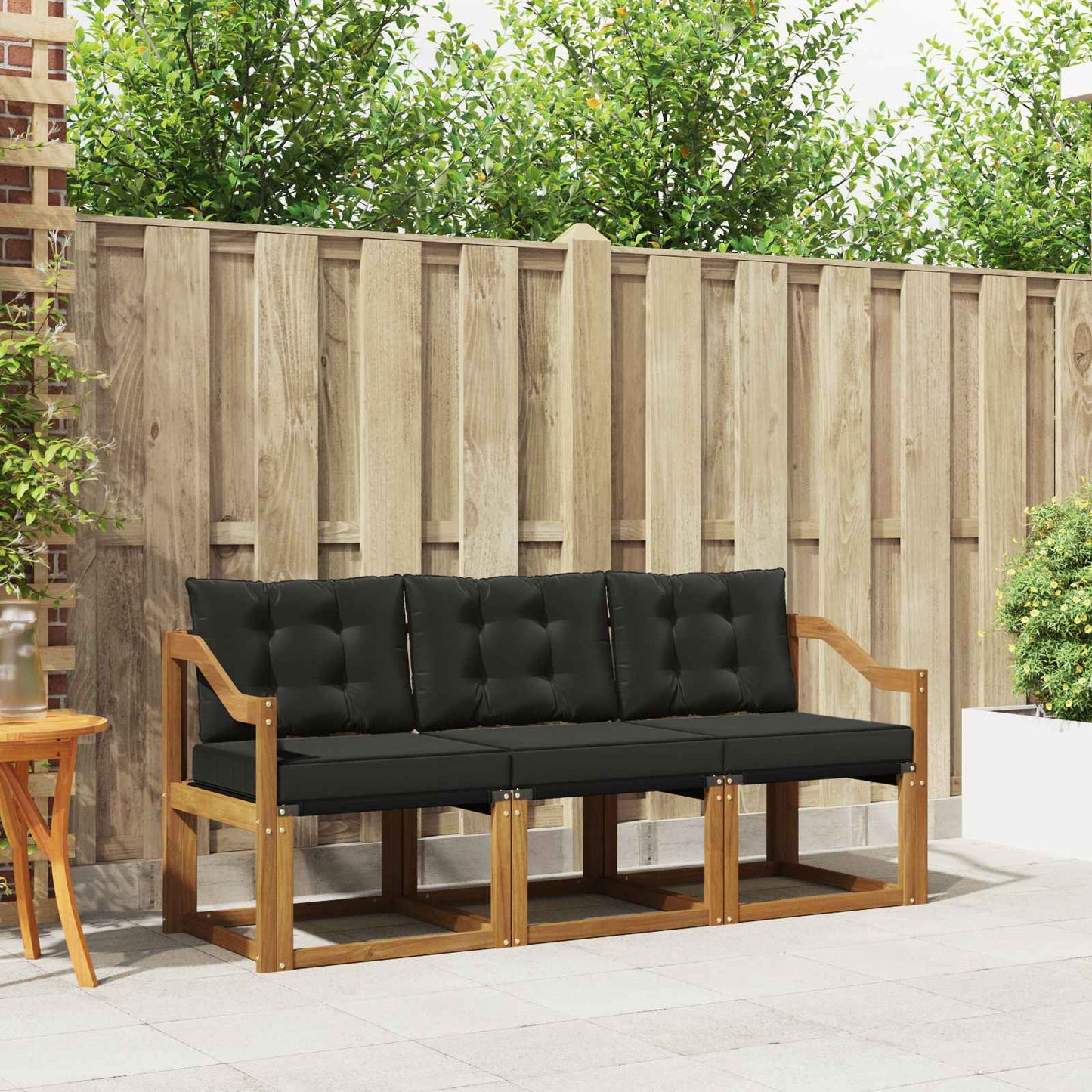 Set di divani da esterno con cuscino 3 pcs Naturale e Nero