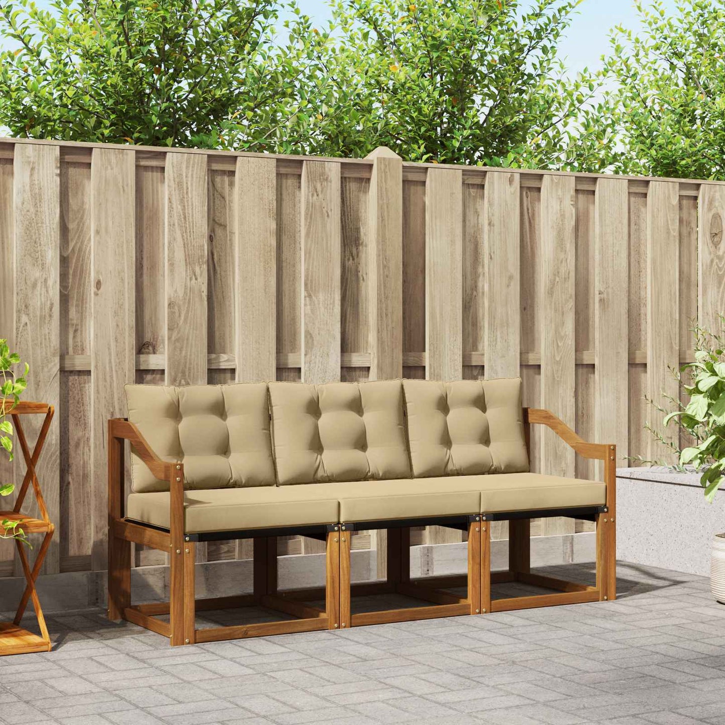 Set di divani da esterno con cuscino 3 pcs Naturale e Beige