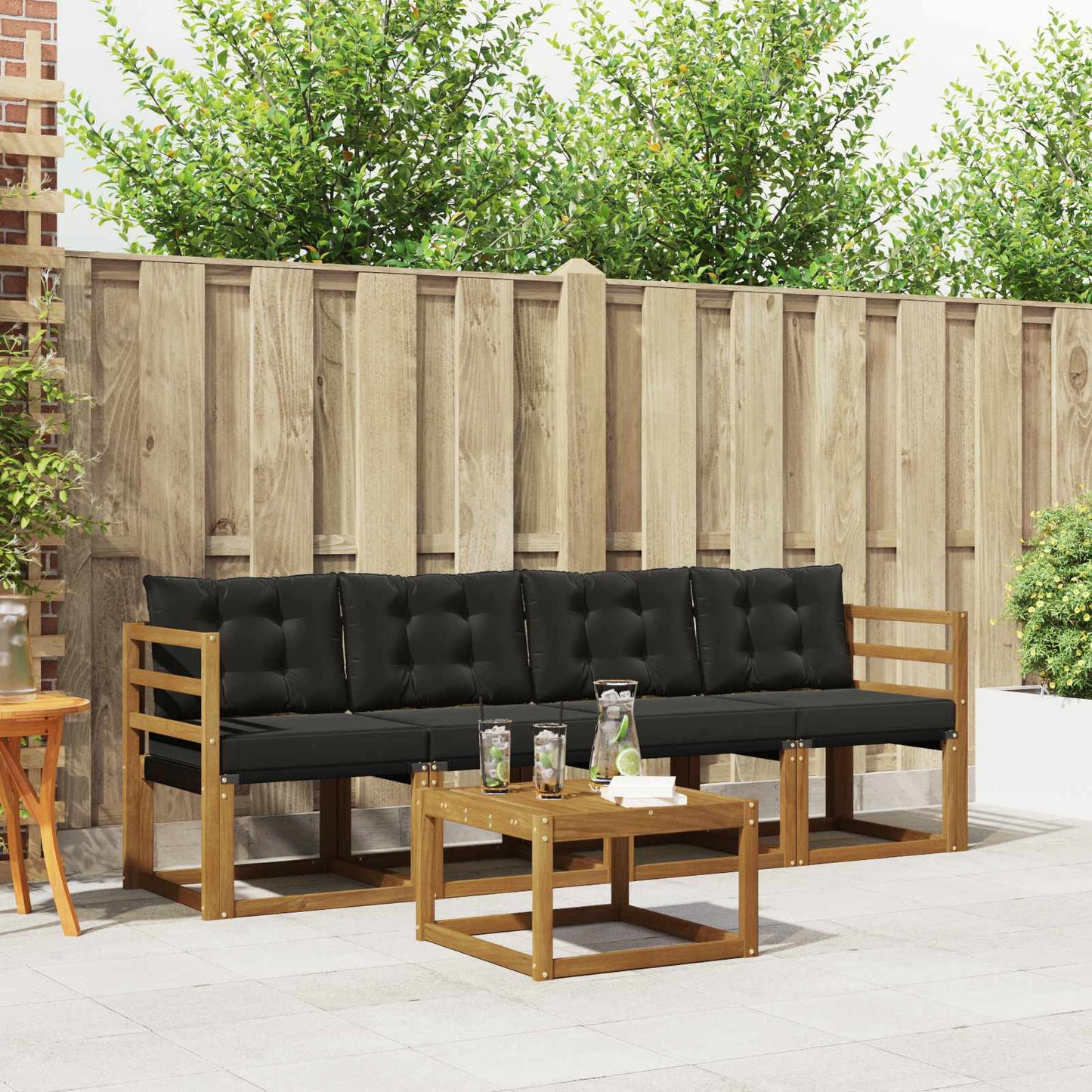 Set di divani da esterno con cuscino 5 pcs Naturale e Nero