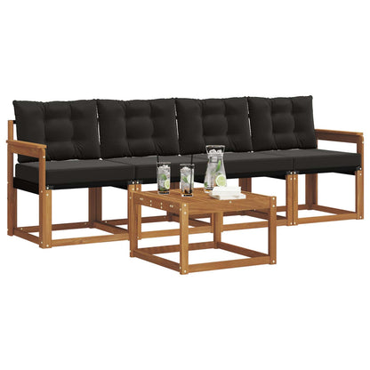 Set di divani da esterno con cuscino 5 pcs Naturale e Nero