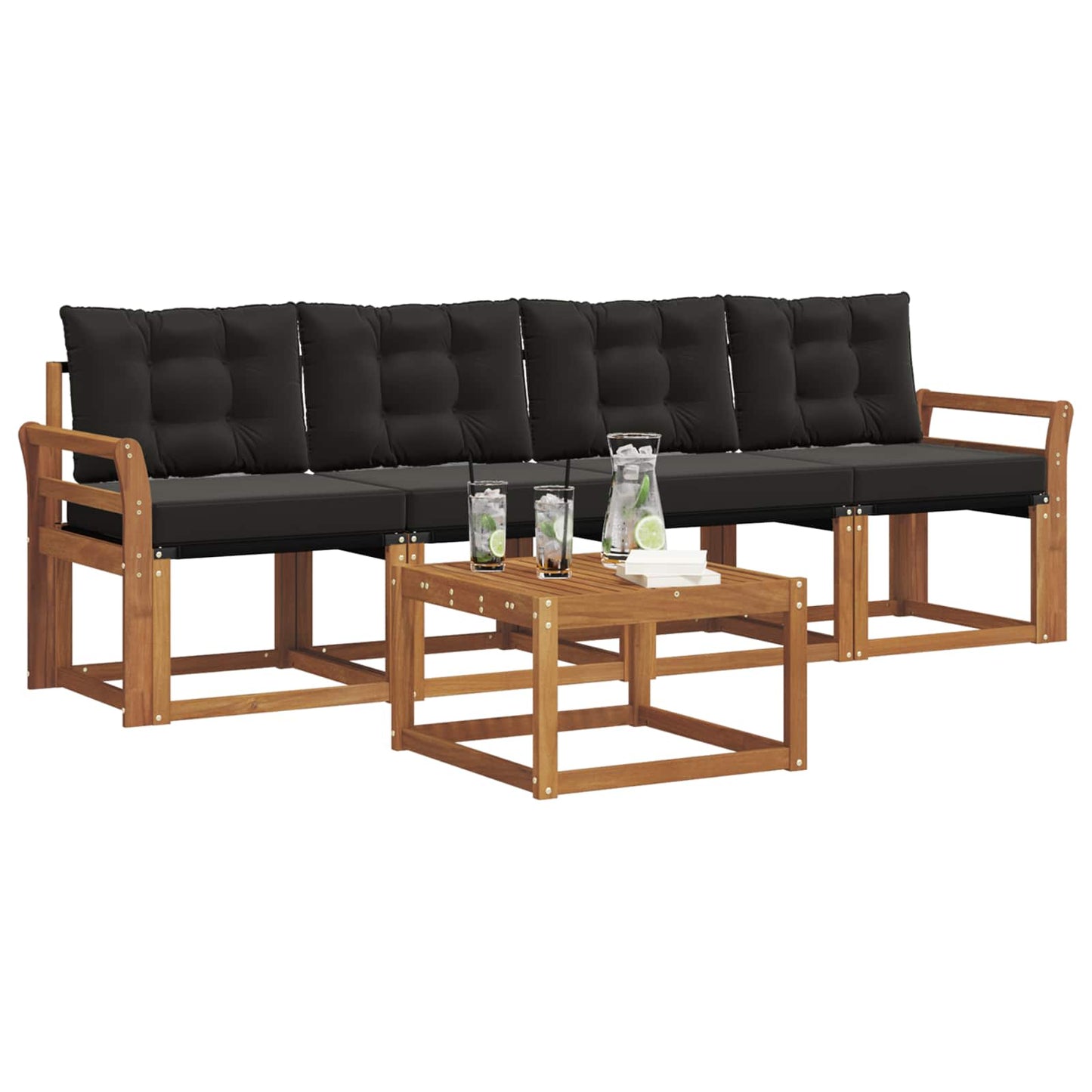 Set di divani da esterno con cuscino 5 pcs Naturale e Nero
