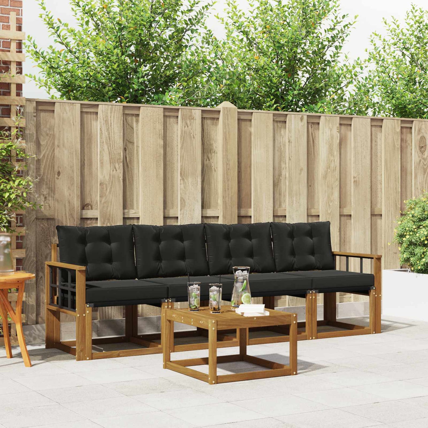 Set di divani da esterno con cuscino 5 pcs Naturale e Nero