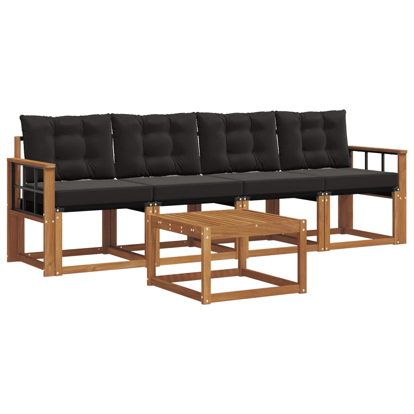 Set di divani da esterno con cuscino 5 pcs Naturale e Nero