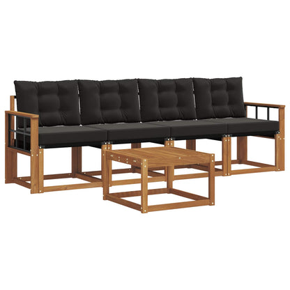 Set di divani da esterno con cuscino 5 pcs Naturale e Nero