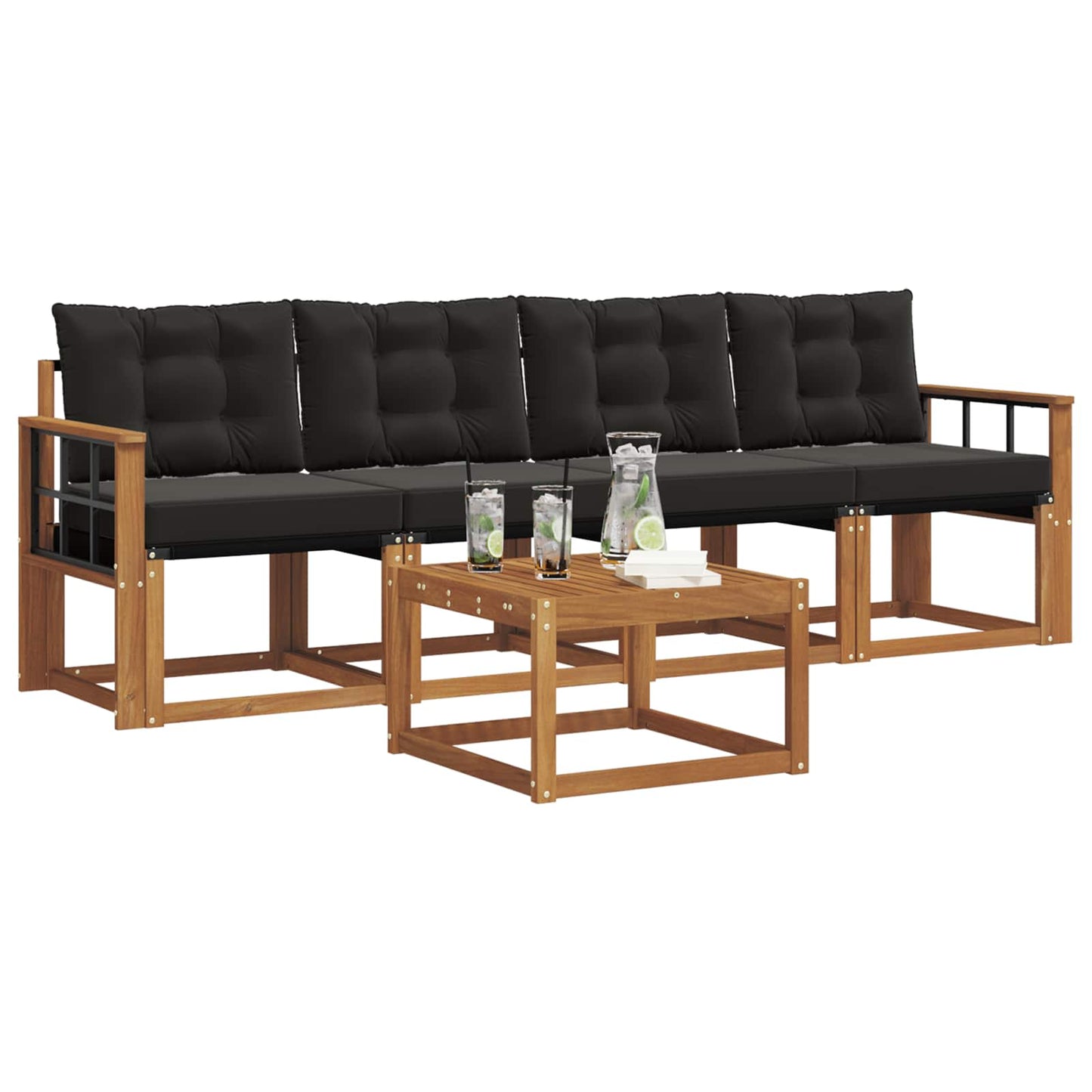 Set di divani da esterno con cuscino 5 pcs Naturale e Nero