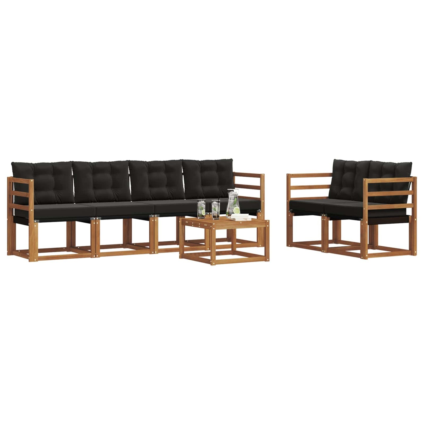 Set di divani da esterno con cuscino 7 pcs Naturale e Nero