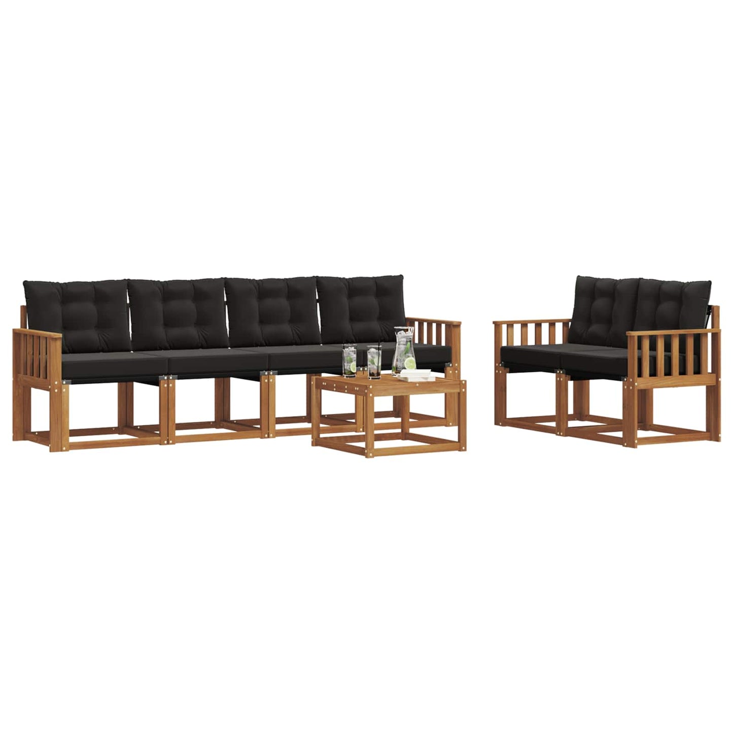 Set di divani da esterno con cuscino 7 pcs Naturale e Nero