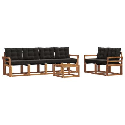 Set di divani da esterno con cuscino 7 pcs Naturale e Nero
