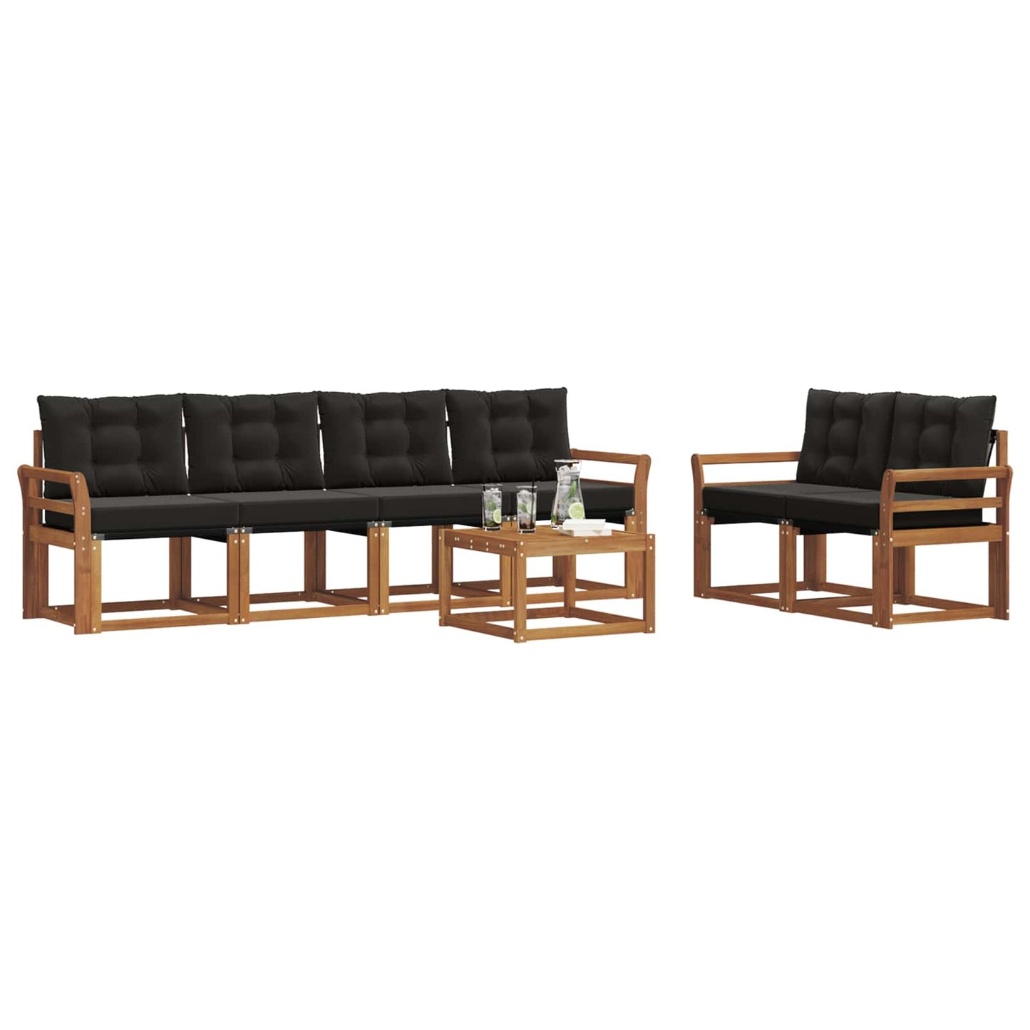 Set di divani da esterno con cuscino 7 pcs Naturale e Nero