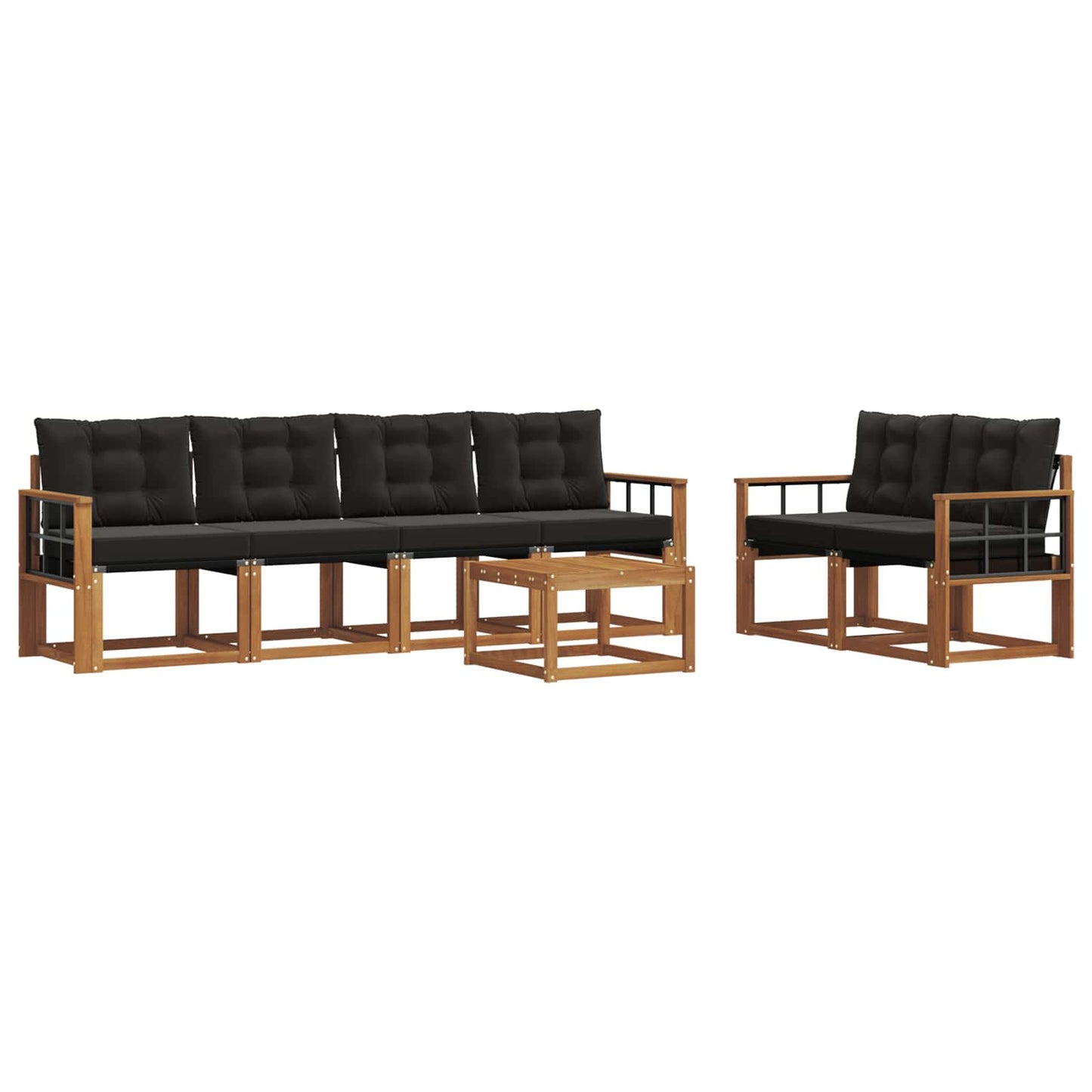 Set di divani da esterno con cuscino 7 pcs Naturale e Nero