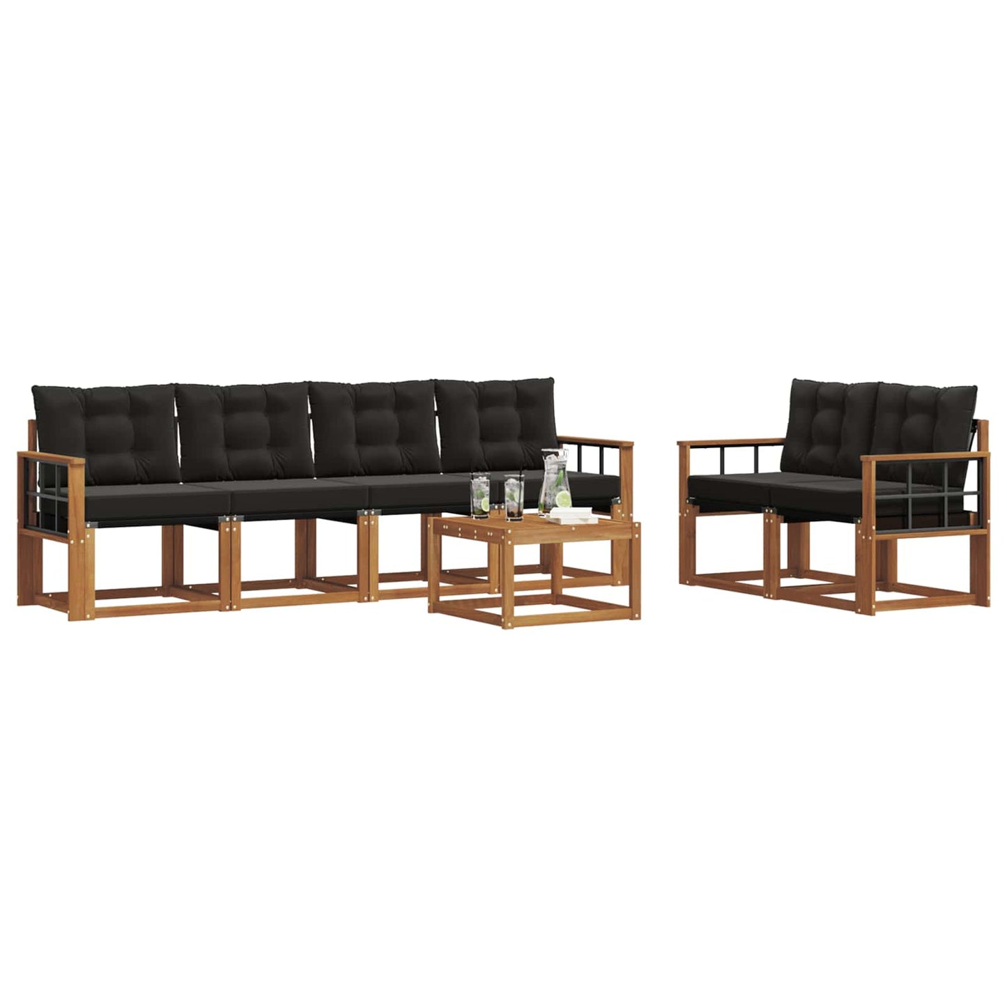 Set di divani da esterno con cuscino 7 pcs Naturale e Nero
