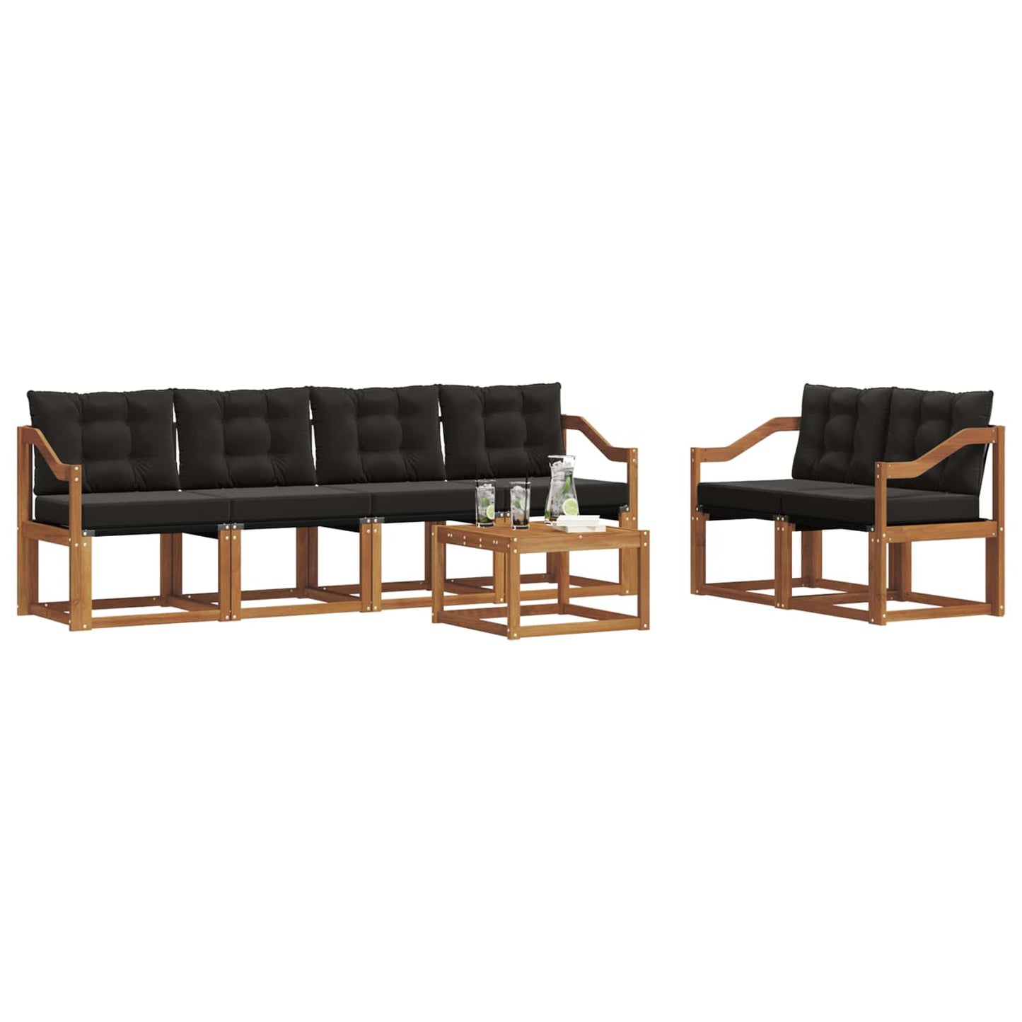 Set di divani da esterno con cuscino 7 pcs Naturale e Nero