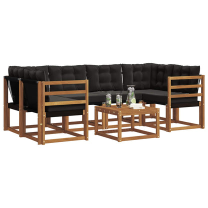 Set di divani da esterno con cuscino 7 pcs Naturale e Nero