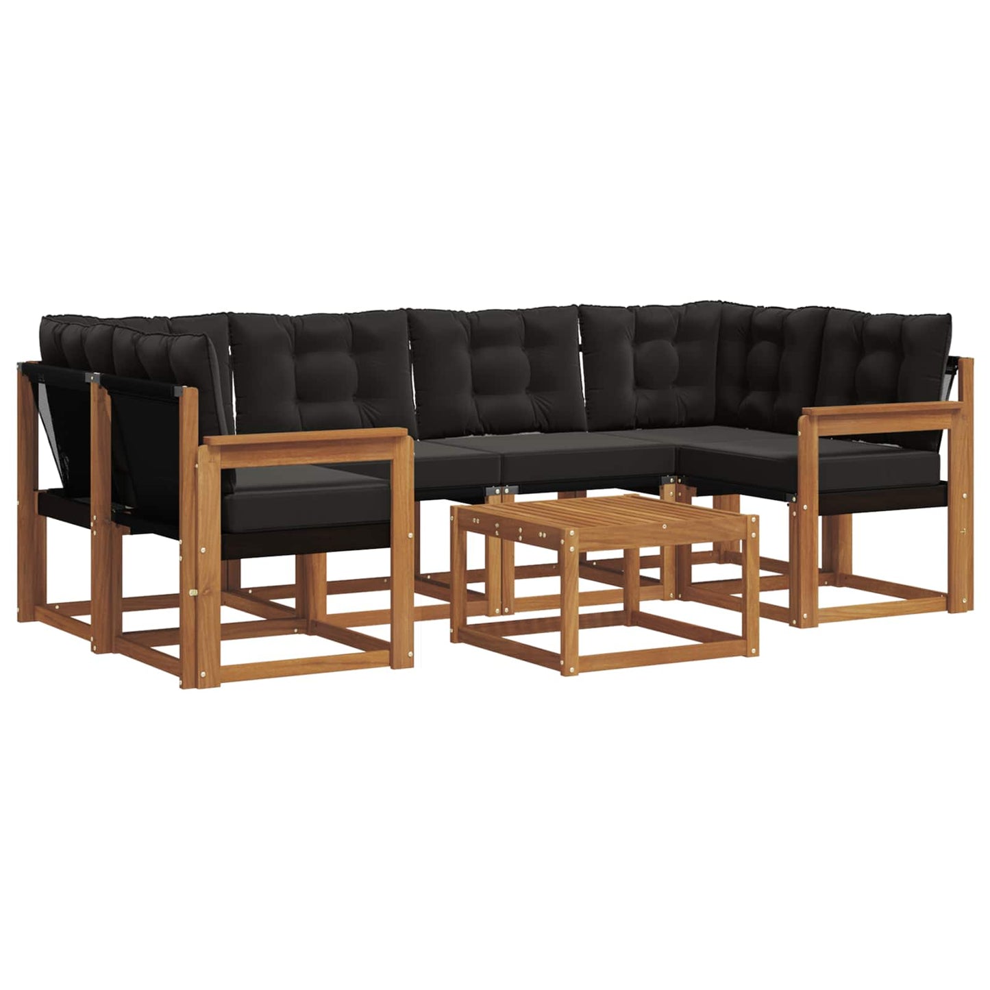 Set di divani da esterno con cuscino 7 pcs Naturale e Nero